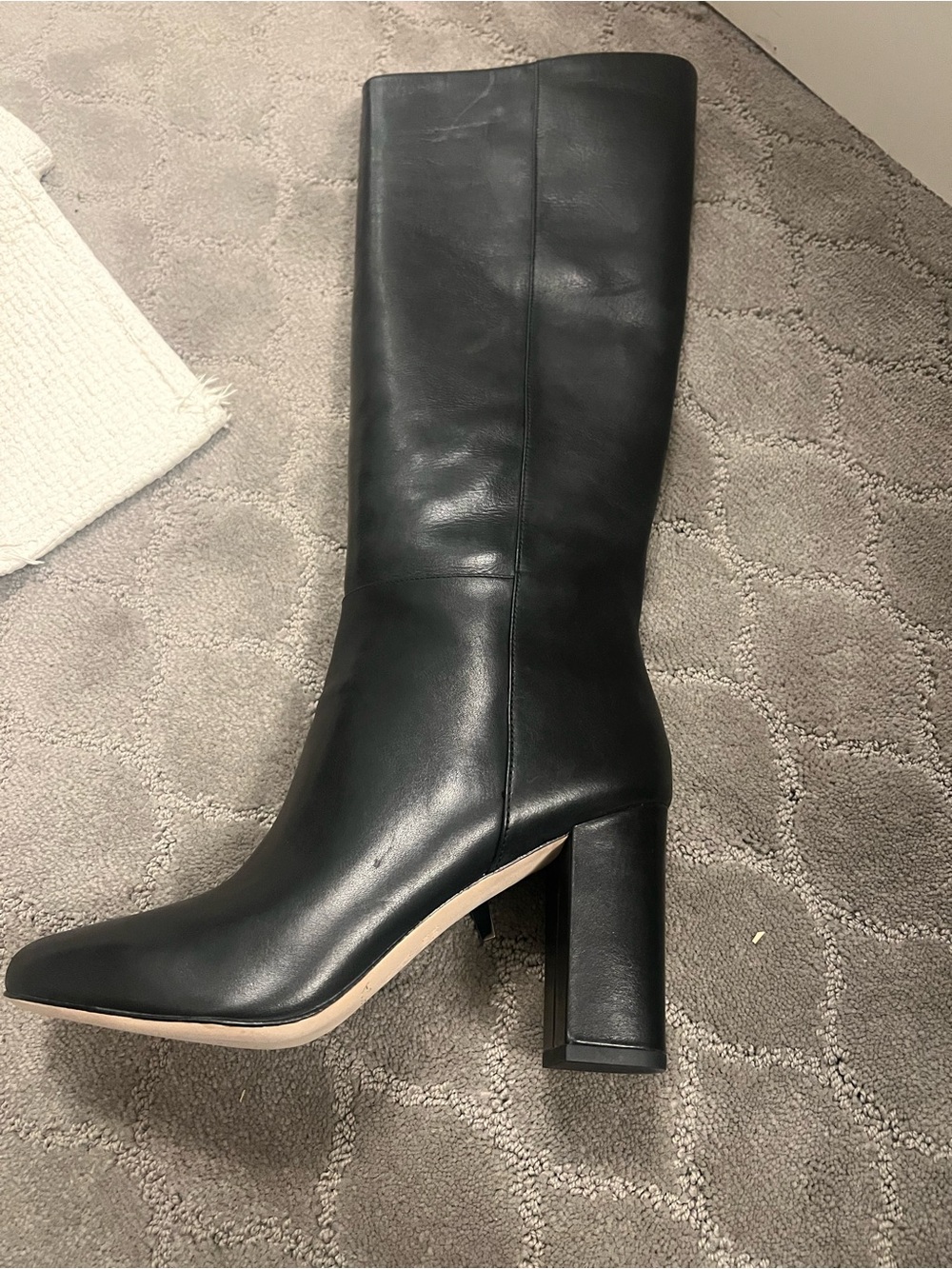 Via Spiga Black Leather Knee-High Block Heel Boots